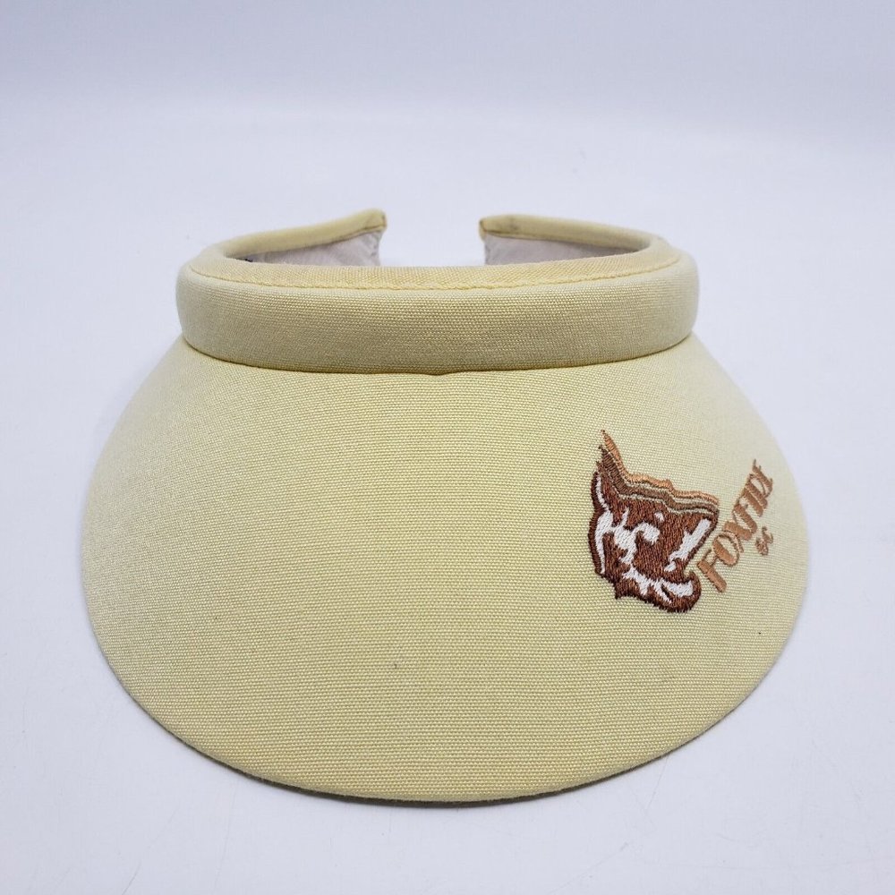 Vintage Fox Fire Logo Openback Visor Hat Headwear One Size Yellow Brown USA Made